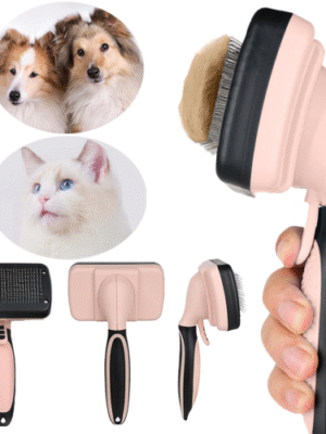 Skin-Friendly Grooming and Deshedding Brush for Dogs, Cats, and Puppies - Self-Cleaning, Easy to Use (Pink)